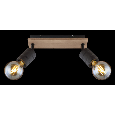 Nástenné svietidlo, drevo hnedé, kov čierny, DxŠxV:310x100x180, bez žiaroviek 2xE27, max. 60W 230V 5