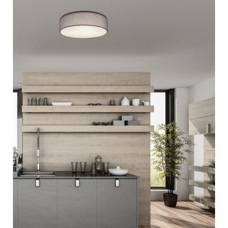 Stropné svietidlo, kov biely, textil antracit, plast biely, Ø400, V:100, bez žiaroviek 3xE27, max. L 1