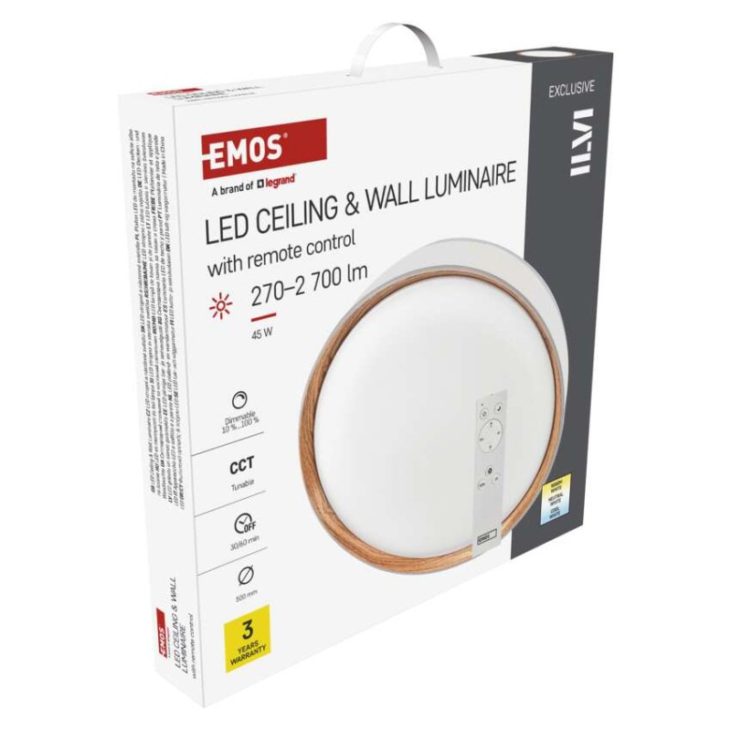 LED nástenné svietidlo ILVI, kruhové 45 W, stmievateľné so zmenou CCT, biela + drevo 13