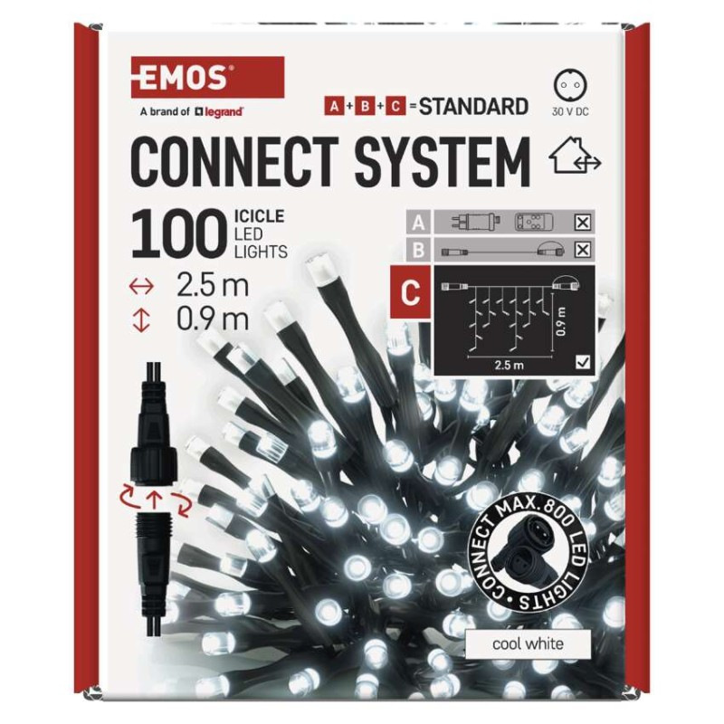 Standard LED spojovacia vianoč. reťaz – cencúle, 2,5 m, vonkajšia, studená biela 10