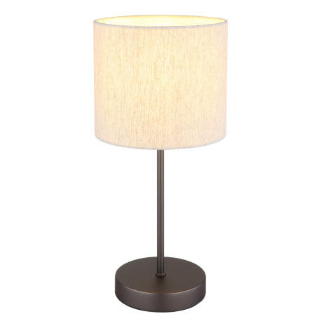 Stolová lampa, kov, čierna a chrómová matná, ľanová krémová, PVC kábel, kolískový vypínač na kábli, 9