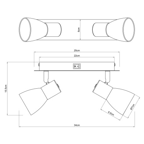 Nástenné svietidlo, kov čierny, dymové sklo, s vypínačom, DxŠxV:250x70x155mm, bez žiaroviek 2x E14, 11