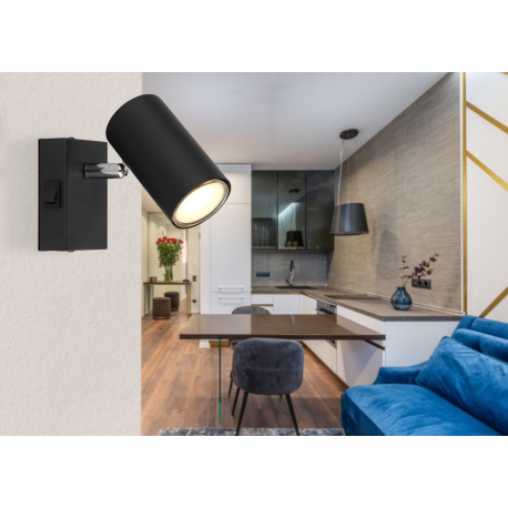 Nástenné svietidlo, kov čierny, chrómový, s vypínačom, ŠxV:70x100mm, H: 120mm, bez žiarovky 1x GU10, 9