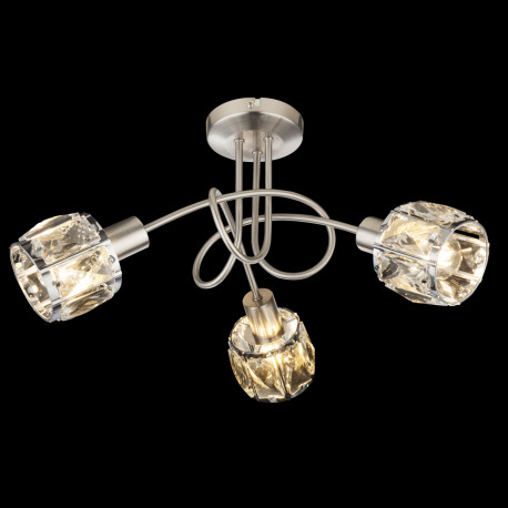 Stropné svietidlo, kov, nikel, chróm, sklenený kryštál priehľadný, Ø380, V:240, bez žiaroviek 3xE14, 1