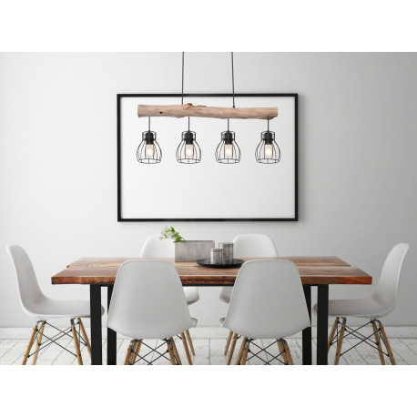 Závesné svietidlo, čierny kov, prírodné drevo, DxŠxV: 825x136x1400, bez žiaroviek 4xE27, max. 40W 23 1