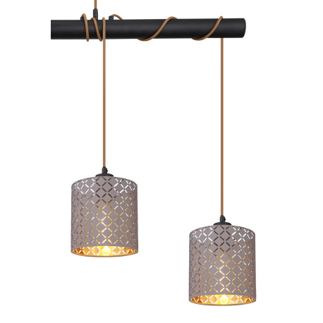 Závesné svietidlo, kov čierny, textil sivý, textilný kábel šampaň, kábel na ovinutie, DxŠxV:1000x160 16