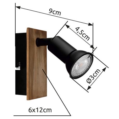 Nástenné svietidlo, drevo tmavohnedé, kov čierny, s vypínačom, ŠxV:60x105mm, H: 90mm, bez žiarovky 1 14
