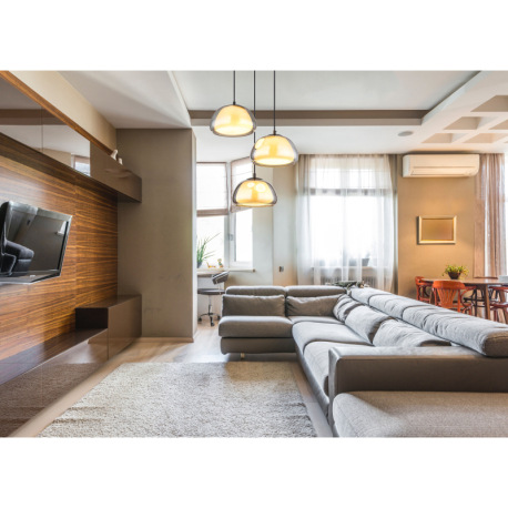 Závesné svietidlo, kov čierny matný, sklo dymové/biele, textilný kábel čierny, možnosť skrátenia výš 1