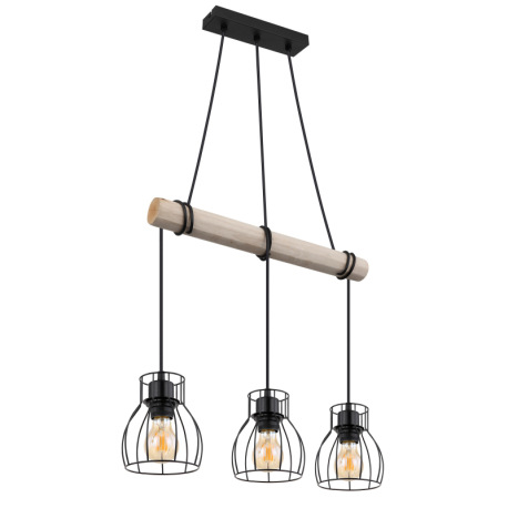 Závesné svietidlo, kov čierny, drevo prírodná farba, kovové tyče čierne, kábel na omotanie, DxŠxV: 5 11
