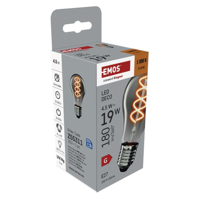 LED žiarovka DECO SMOKED A60 / E27 / 4,5 W (19 W) / 180 lm / flame 8