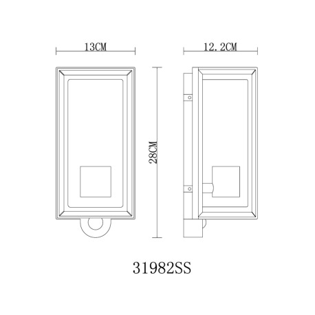 Vonkajšie svietidlo, matný čierny hliník, číry plast, senzor súčasťou balenia, IP44, ŠxV: 130x280mm, 6