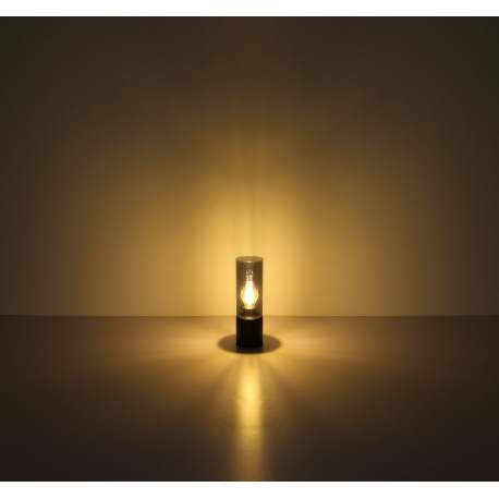 Stolová lampa, kov čierny, dymové sklo, textilný čierny kábel, dotykový zapínač On/Off, ø: 90mm, V:3 13