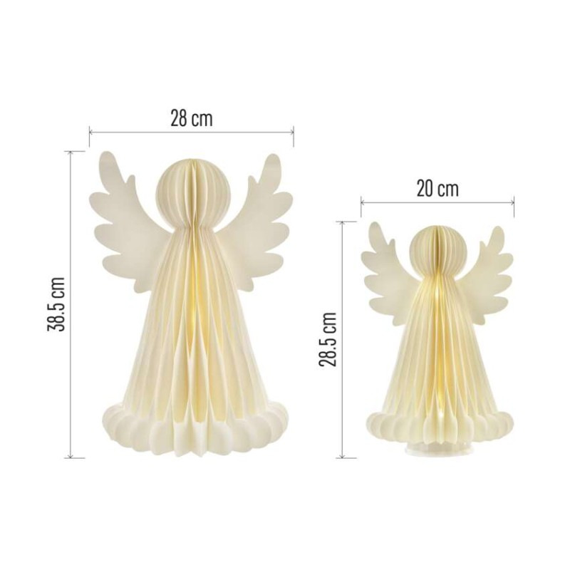 Vianočné papierové anjeli so stojanom, 2 ks, 28/38 cm, vnútorné 3