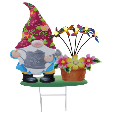 Solárne svietidlo, kov farebný, plast, posuvný spínač, batéria AAA 400mAh 1,2V, IP44, trpaslík s kve 6