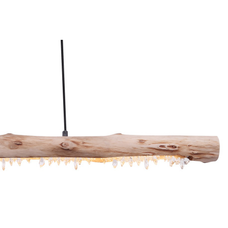 Závesné svietidlo kov čierny matný, drevo prírodej farby, akrylové kryštály číre, textilný kábel čie 16