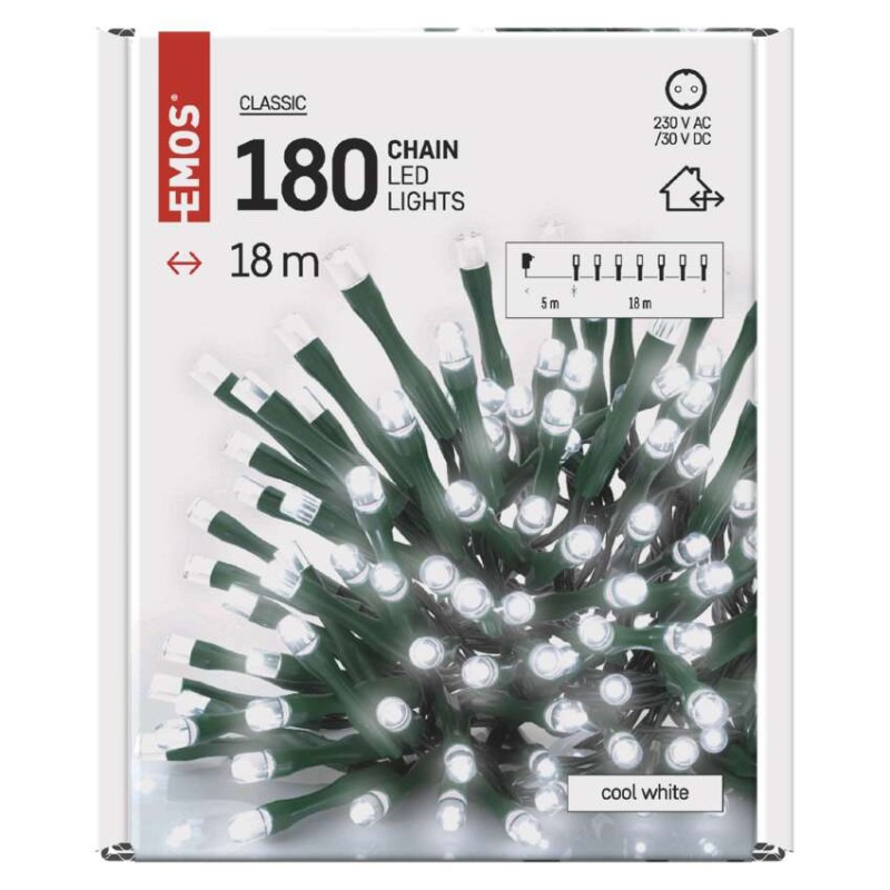 LED vianočná reťaz, 18 m, vonkajšia aj vnútorná, studená biela, časovač 9