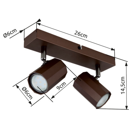 Nástenné svietidlo, kov bronzový matný, hliník bronzový matný, DxŠxV: 260x60x145mm, bez žiaroviek 2x 16