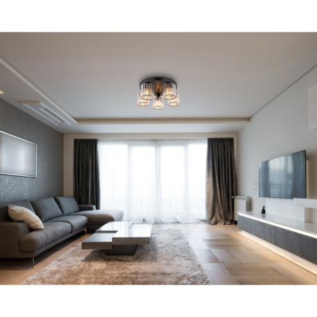 Stropné svietidlo, kov čierny, akrylové krištále číre, ø: 465mm, V: 180mm, bez žiaroviek 5xE27, max. 5