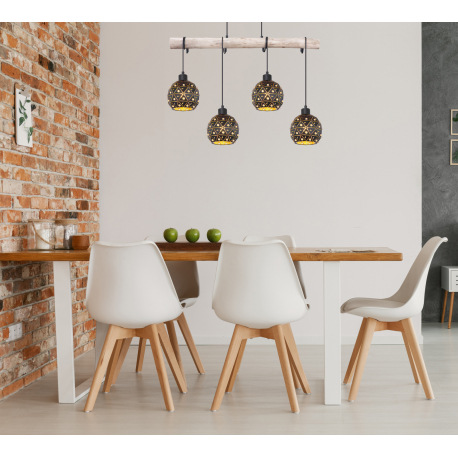 Závesné svietidlo, kov čierny matný, drevo, krištále K9 číre, tienidlo vo vnútri zlaté, DxŠxV: 850x1 8