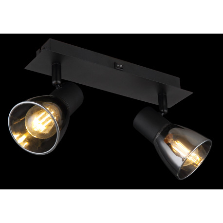 Nástenné svietidlo, kov čierny, dymové sklo, s vypínačom, DxŠxV:250x70x155mm, bez žiaroviek 2x E14, 2