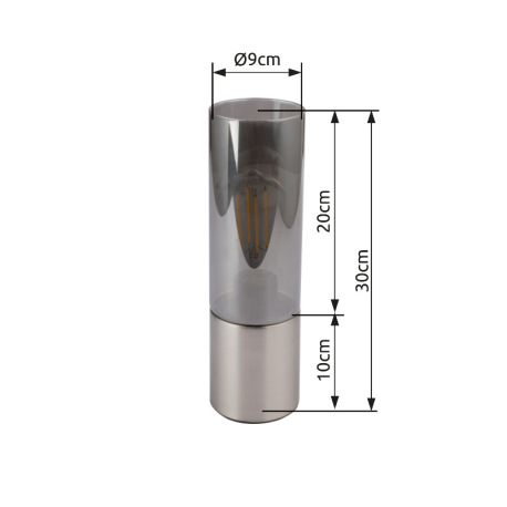 Stolová lampa, kov nikel matný, sklo dymové, čiernobiely textilný kábel 1,5 m, dotykový vypínač on/o 8