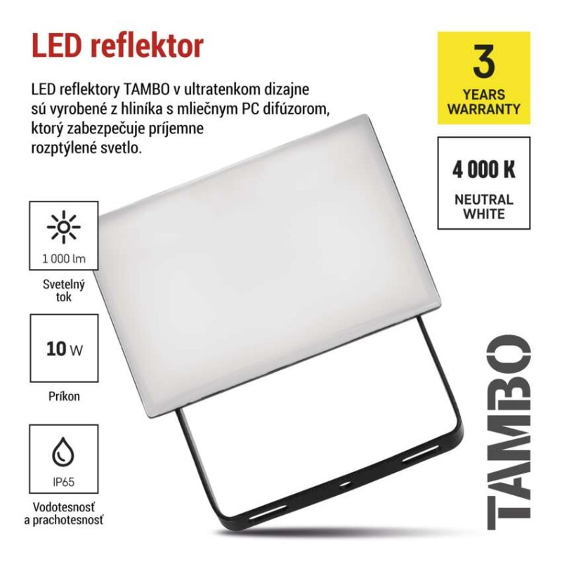LED reflektor TAMBO, 10 W, 1000 lm, IP65, čierny 8