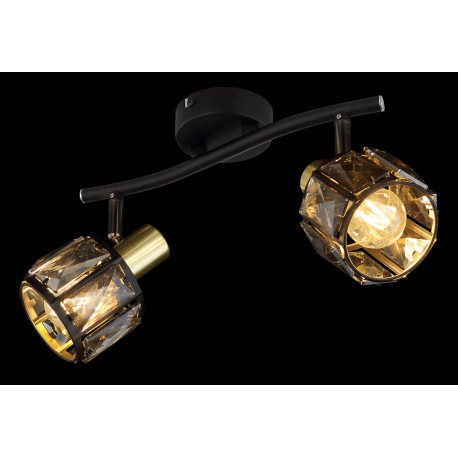 Nástenné svietidlo, kov čierny, kov zlatý, sklenené krištále dymové, DxŠxV:280x220x180mm, bez žiarov 2