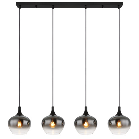 Závesná lampa, kov, čierna matná, sklo dymovej farby, kábel textilný čierny, nastaviteľná výška, DxŠ 3