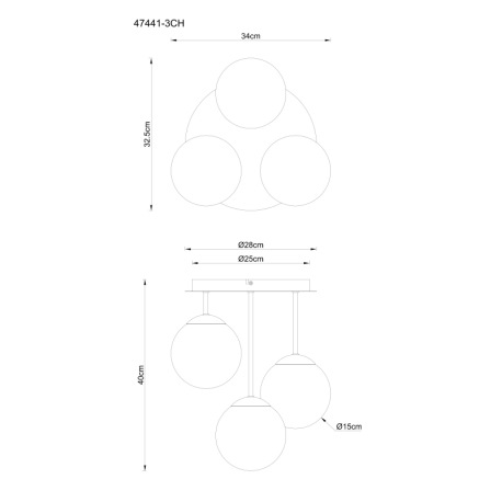 Stropné svietidlo, kov, farba šampanského, sklenené gule biele, ø: 340 mm, V: 400 mm, bez žiaroviek 5