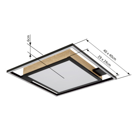 Stropné svietidlo kov čierny matný, MDF imitácia dreva, akryl biely, stmievateľné, niekoľko úrovní p 8