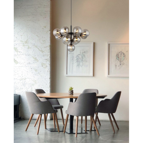 Závesné svietidlo, kov čierny, sklenené gule dymovej farby, textilný kábel čierny, výškovo nastavite 8