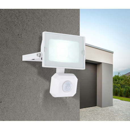 Vonkajšie svietidlo, hliník biely, sklo, nastaviteľné, IP44, snímač: V: 1 - 3 m, 110 °, detekcia až 5