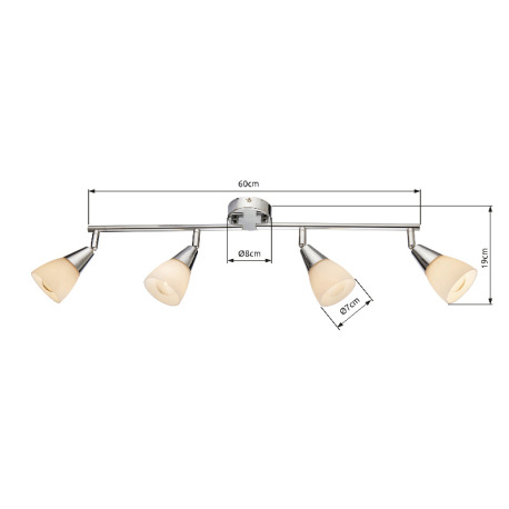 Stropné svietidlo, chróm, sklo biele, nastaviteľné, DxV:600x190, bez žiaroviek 4xE14, max. 40W 230V. 3