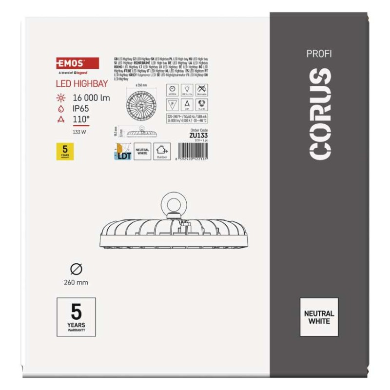 LED priemyselné závesné svietidlo HIGHBAY CORUS 133W 9