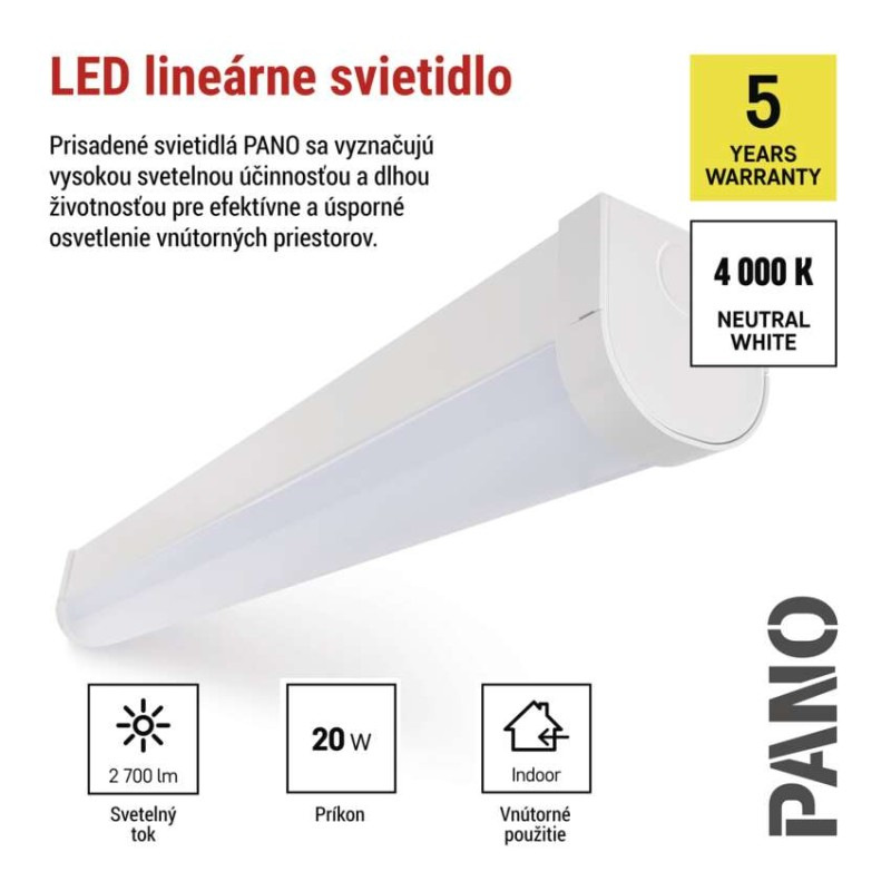 LED lineárne svietidlo PANO 20W, neutrálna biela 1