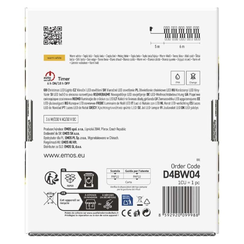 LED vianočná reťaz – ježko, 6 m, vonkajšia aj vnútorná, teplá biela, časovač 8