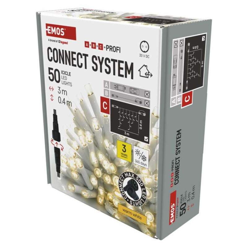 Profi LED spojovacia reťaz biela – cencúle, 3 m, vonkajšia, teplá biela