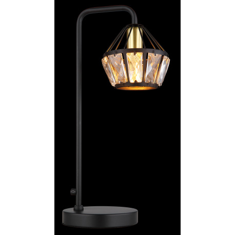 Stolové svietidlo, kov čierny matný, kov mosadz, kovové tyče čierne matné, sklenené krištále priehľa 2