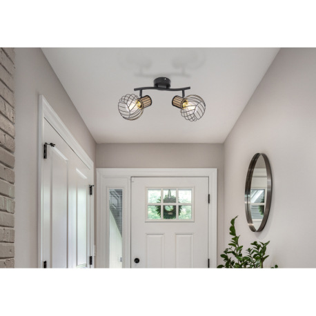 Nástenné svietidlo, kov čierny, kov imitácia dreva, DxŠxV:295x230x185, bez žiaroviek 2xE27, max. 40W 1