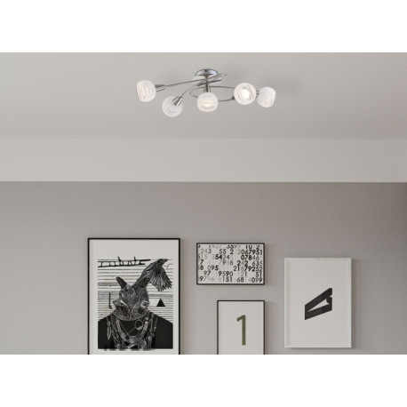 Stropné svietidlo, nikel matný, sklo biele, DxŠxV:624x371x211, bez žiaroviek 5xE14, max. 40W 230V 3