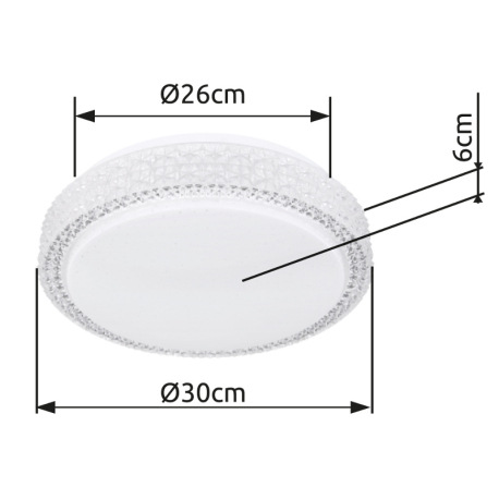 Stropné svietidlo, kov biely, akryl biely, priehľadné plastové krištále, zmena farby svetla pomocou 8