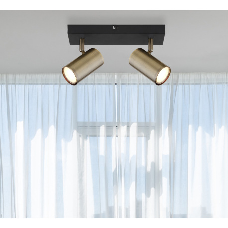 Nástenné svietidlo, kov čierny, mosadz, DxŠxV:260x60x120mm, bez žiaroviek 2x GU10, max. 35W 230V 1