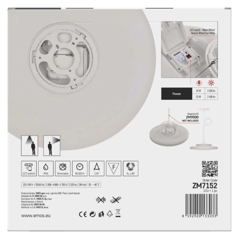 LED prisadené svietidlo DIONI, kruhové, biele, 32W, CCT 9