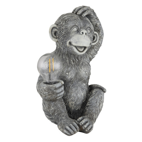 Solárne svietidlo, plast sivý matný, plast číry, vypínač, batéria AAA 300mAh 1,2V, IP44, opica, DxŠx 3