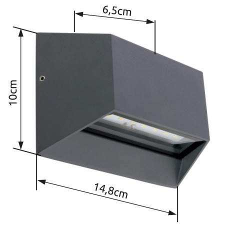 Vonkajšie svietidlo, hliník antracit, sklo priehľadné, svieti smerom dole, IP54, ŠxV:150x100, H:55, 9