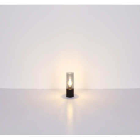 Stolová lampa, kov čierny, dymové sklo, textilný čierny kábel, dotykový zapínač On/Off, ø: 90mm, V:3 14