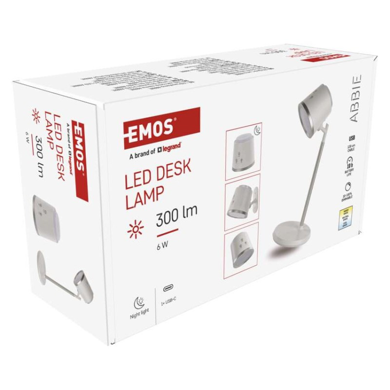 LED stolná lampa ABBIE, dobíjacia, biela 12