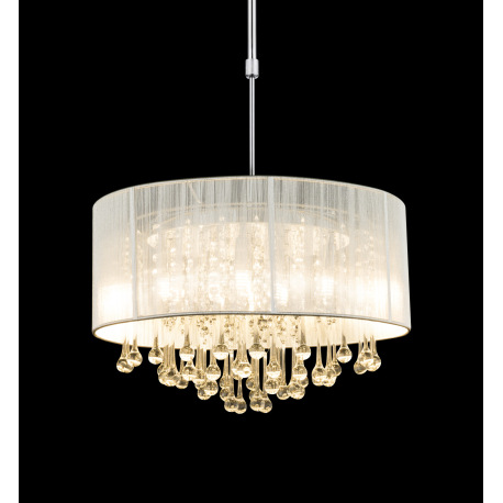 Závesné svietidlo, chróm, strieborný hodváb, priehľadné sklenené kryštály, výškovo nastaviteľné 75-1 5