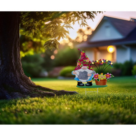 Solárne svietidlo, kov farebný, plast, posuvný spínač, batéria AAA 400mAh 1,2V, IP44, trpaslík s kve 1