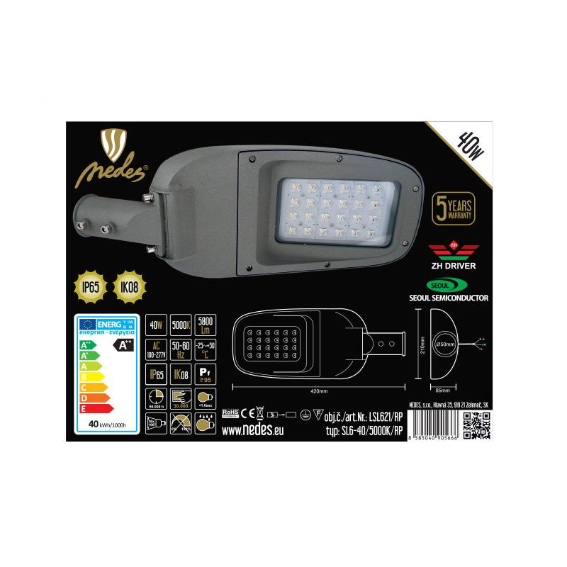 LED pouličné svietidlo na prechod pravé 40W / 5000K - LSL621/RP 6